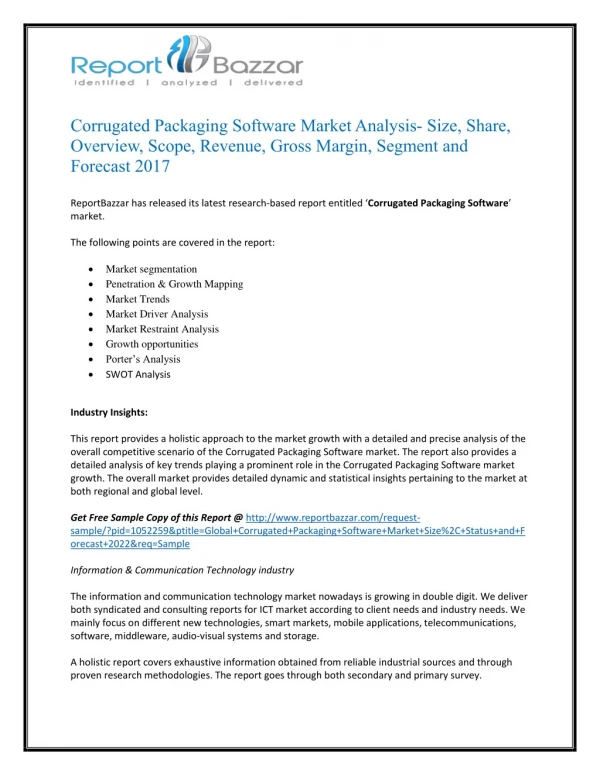 Corrugated Packaging Software Market Size, Share, Analysis, Industry Demand and Forecasts Report to 2017