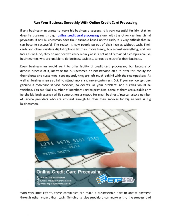 Run Your Business Smoothly With Online Credit Card Processing