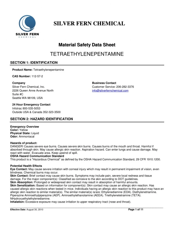 Material Safety Data Sheet of Tetraethylenepentamine