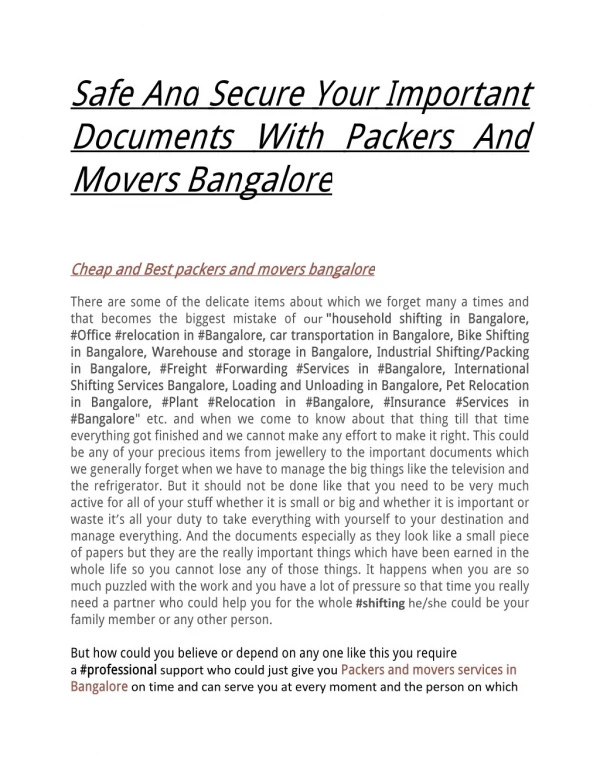 Safe And Secure Your Important Documents With Packers And Movers Bangalore