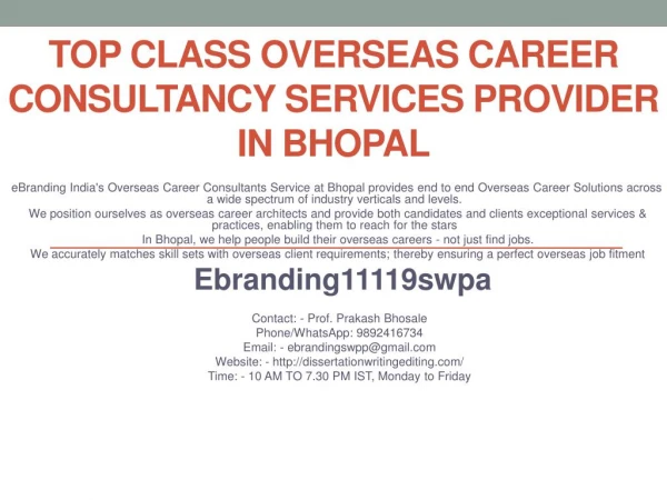 Top Class Overseas Career Consultancy Services Provider in Bhopal