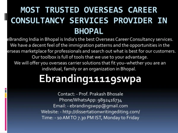 Most Trusted Overseas Career Consultancy Services Provider in Bhopal