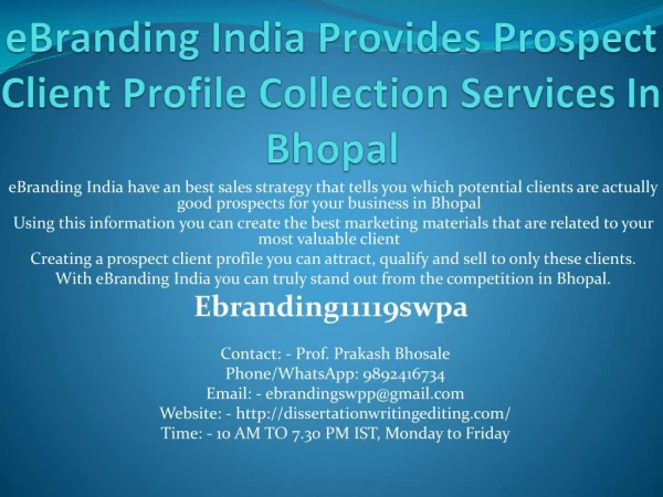 eBranding India Provides Prospect Client Profile Collection Services In Bhopal