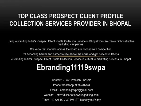 Top Class Prospect Client Profile Collection Services Provider in Bhopal