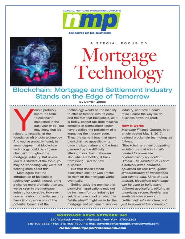 Blockchain: Mortgage and Settlement Industry Stands on the Edge of Tomorrow