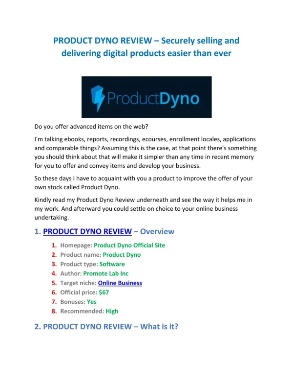 Product Dyno Review