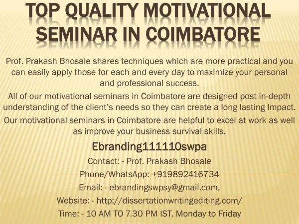 Top Quality Motivational Seminar in Coimbatore