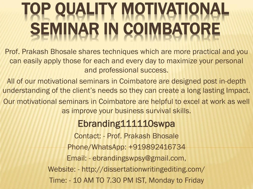 top quality motivational seminar in coimbatore
