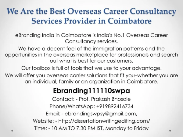 We Are the Best Overseas Career Consultancy Services Provider in Coimbatore