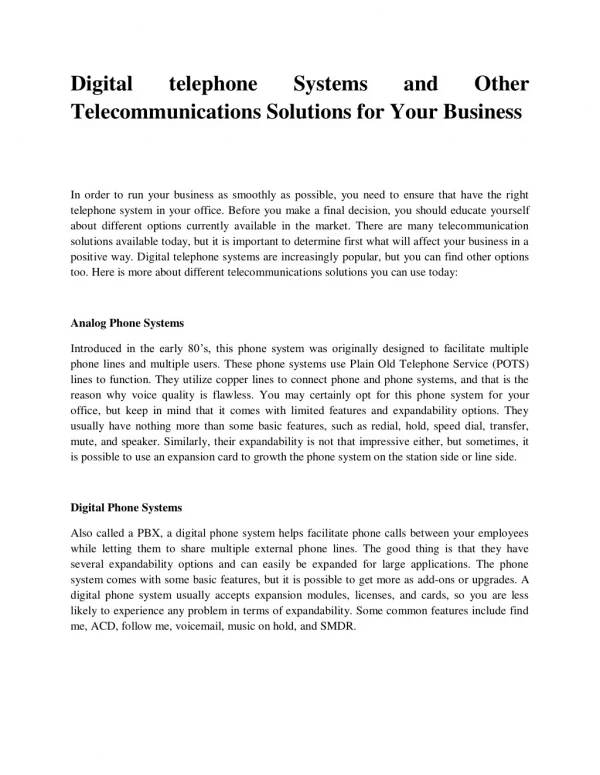 Digital telephone systems and other telecommunications solutions for your business