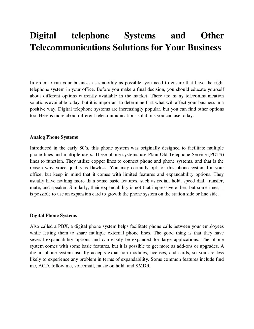 digital telecommunications solutions for your