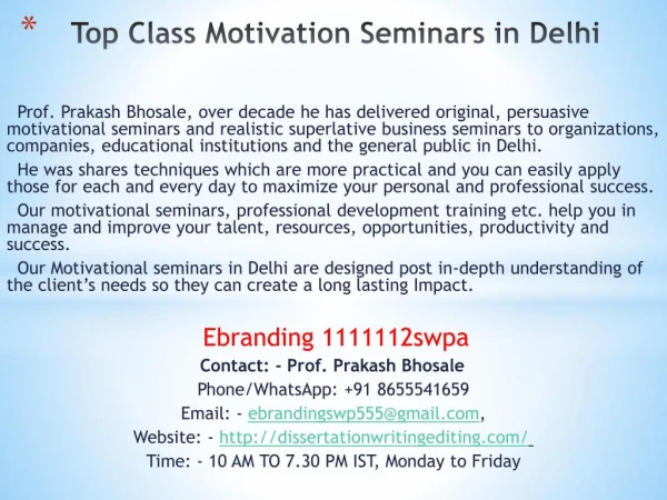 Top Class Motivation Seminars in Delhi