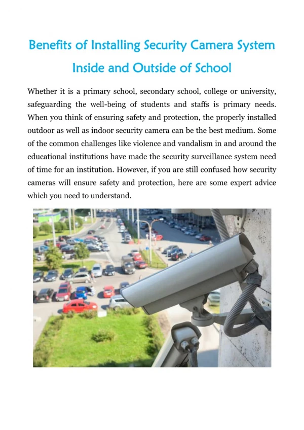 Benefits of Installing Security Camera System Inside and Outside of School