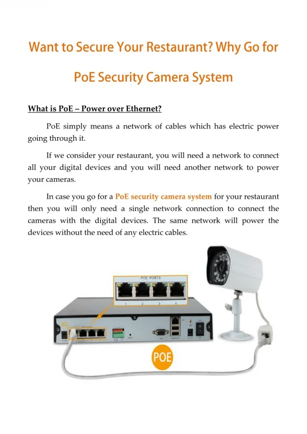 Want To Secure Your Restaurant? Why Go For PoE Security Camera System