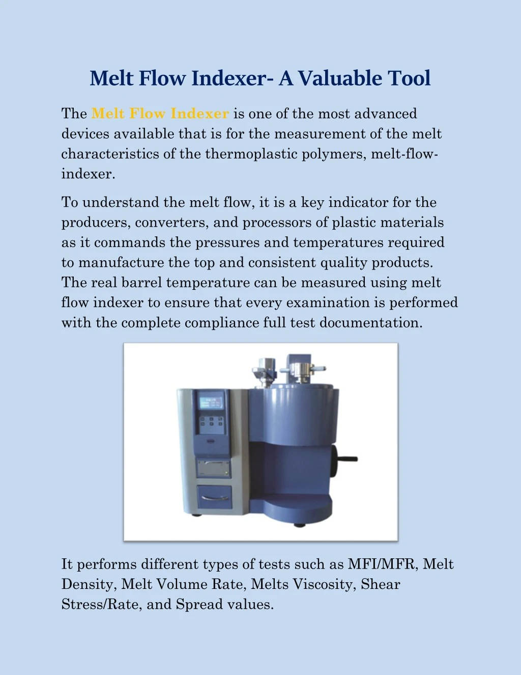 melt flow indexer a valuable tool