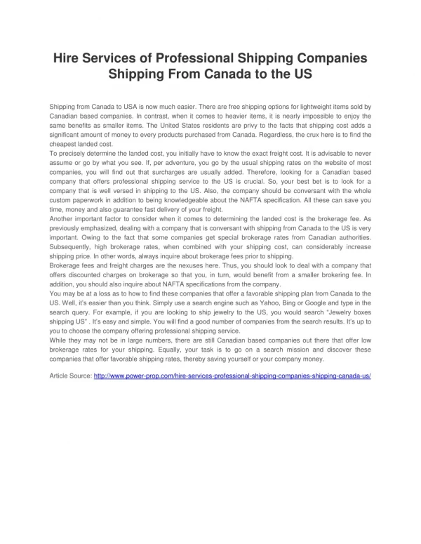 Hire Services of Professional Shipping Companies Shipping From Canada to the US