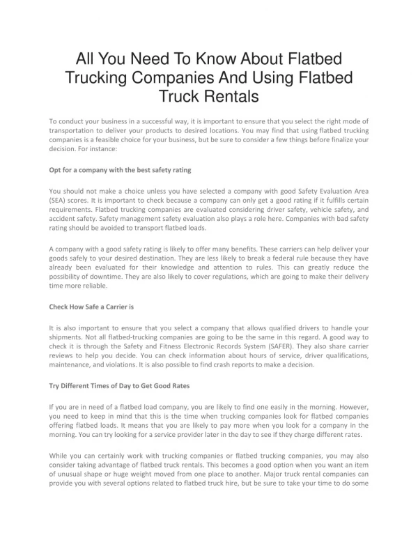 All You Need To Know About Flatbed Trucking Companies And Using Flatbed Truck Rentals