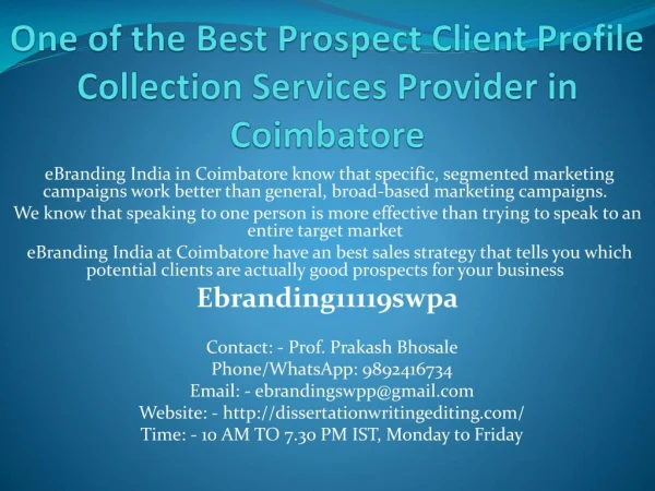 One of the Best Prospect Client Profile Collection Services Provider in Coimbatore