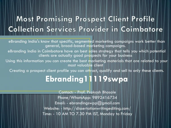 Most Promising Prospect Client Profile Collection Services Provider in Coimbatore
