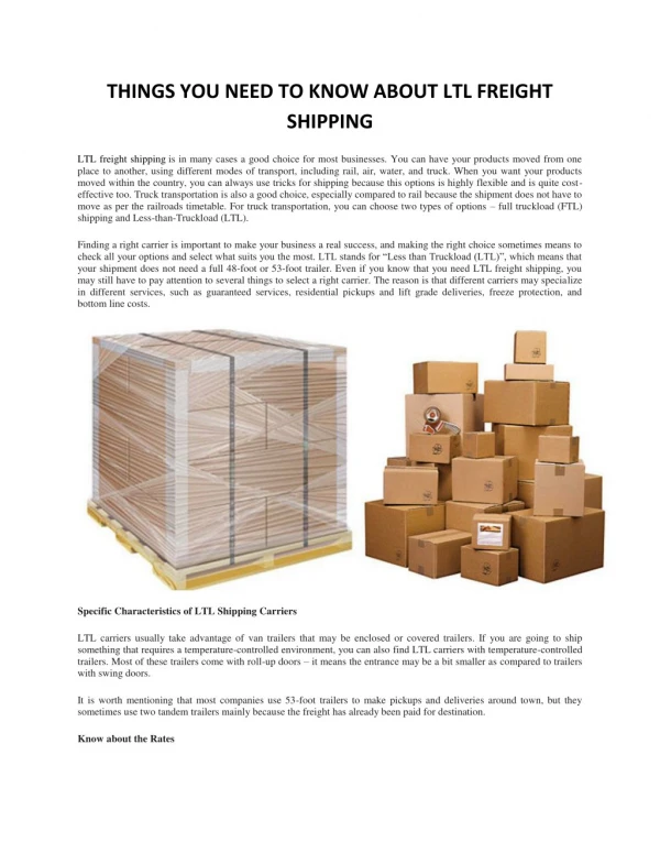 THINGS YOU NEED TO KNOW ABOUT LTL FREIGHT SHIPPING