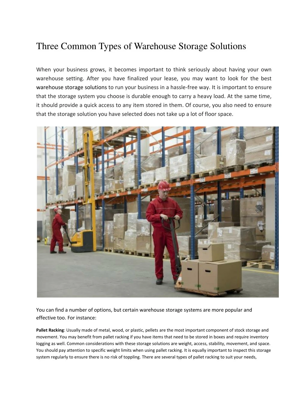 three common types of warehouse storage solutions