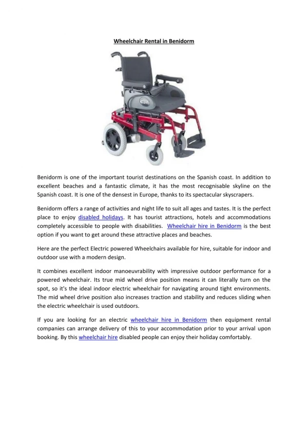 Wheelchair Rental in Benidorm