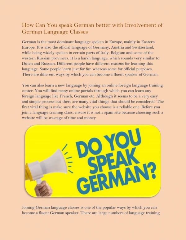 How Can You speak German better with Involvement of German Language Classes
