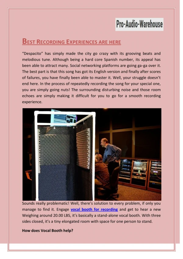 Best Recording Experiences Are Here : Pro Audio Warehouse