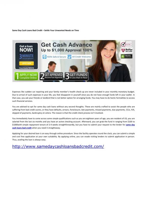 Same Day Cash Loans Bad Credit – Settle Your Unwanted Needs on Time
