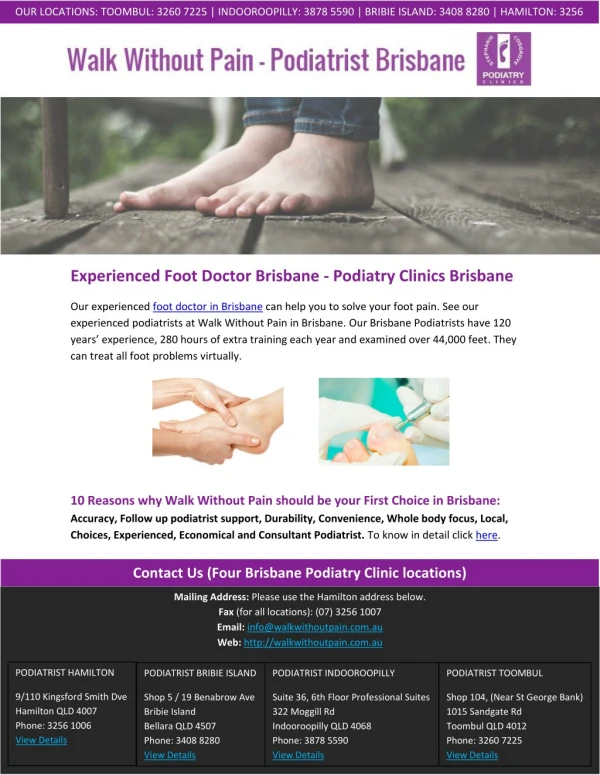 Experienced Foot Doctor Brisbane - Podiatry Clinics Brisbane