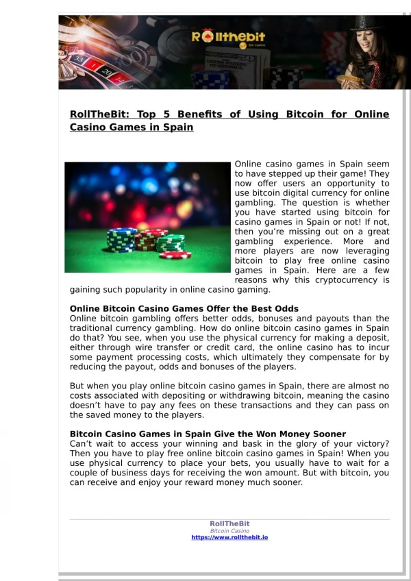 RollTheBit: Top 5 Benefits of Using Bitcoin for Online Casino Games in Spain