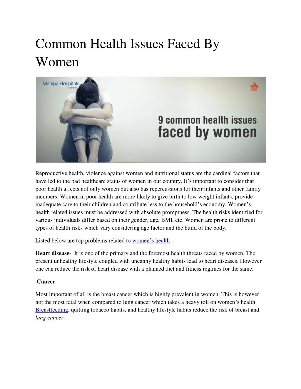 common health issues faced by women