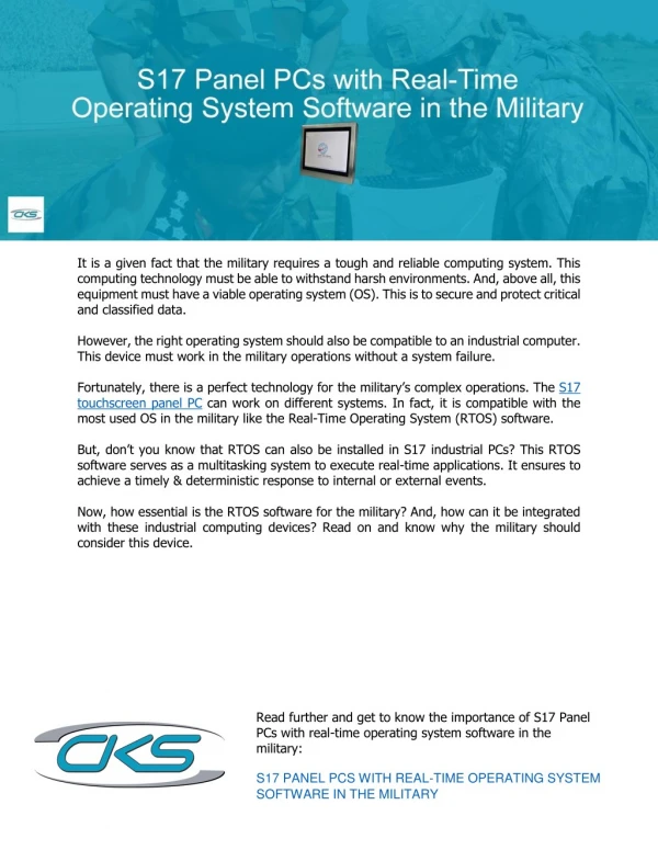 S17 Panel PCs with Real-Time Operating System Software in the Military