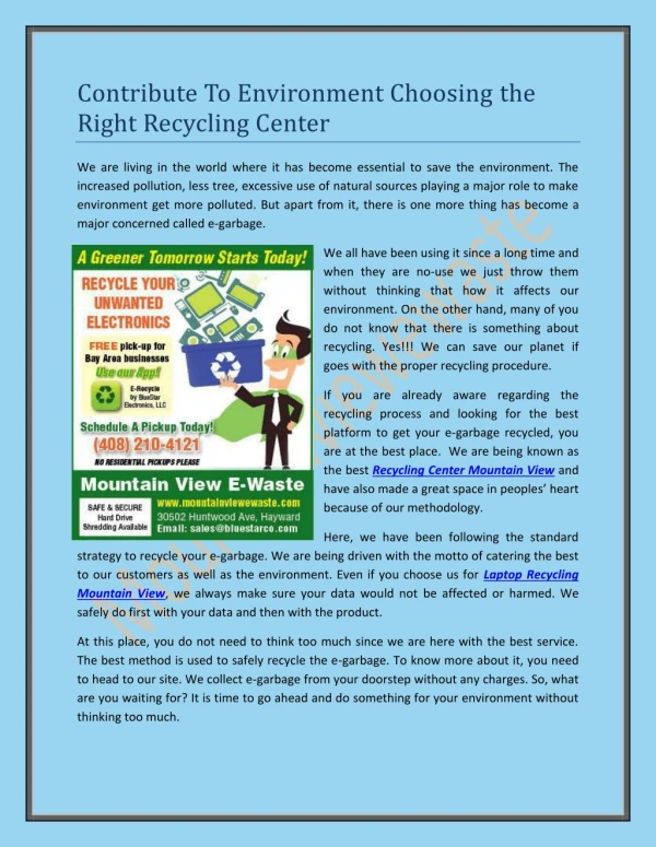 Contribute To Environment Choosing the Right Recycling Center