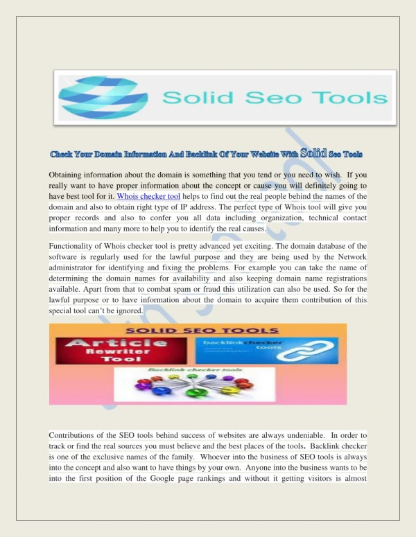 Check Your Domain Information And Backlink Of Your Website With Solid Seo Tools