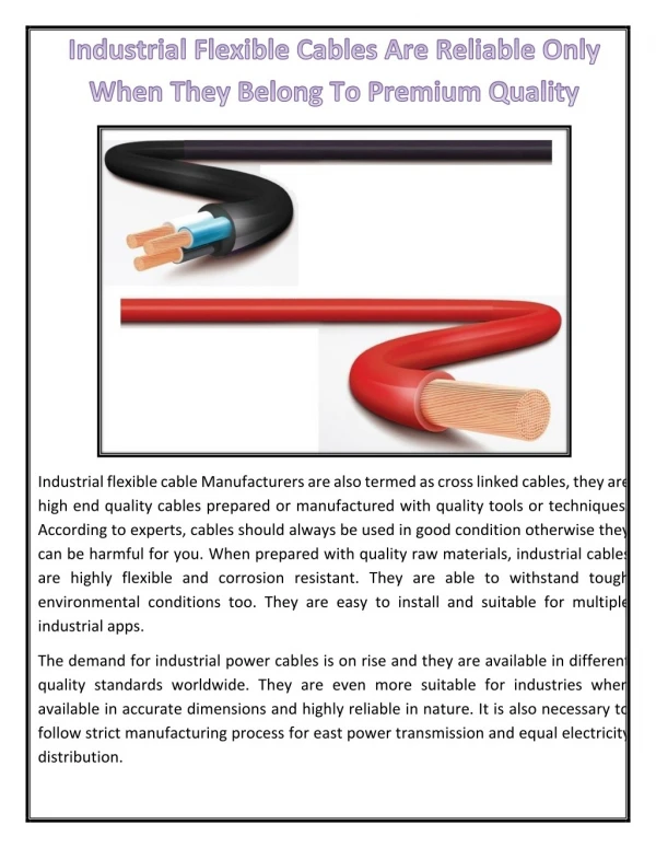 Industrial Flexible Cables Are Reliable Only When They Belong To Premium Quality