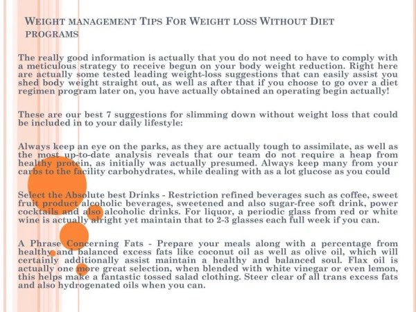 Weight management Tips For Weight loss Without Diet