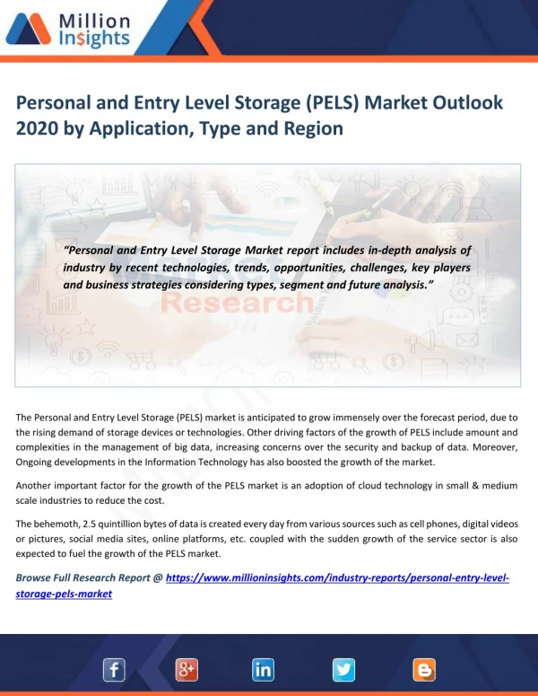 Personal and Entry Level Storage (PELS) Market Study by Key Manufacturers, Regions, Type and Application to 2020