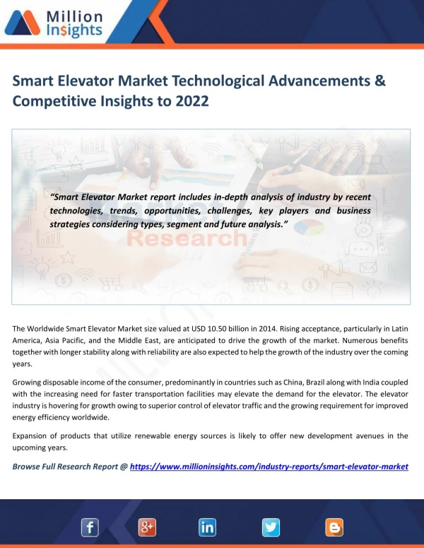 Smart Elevator Market Competitive Landscape with Industry Driver & Growth Rate to 2022
