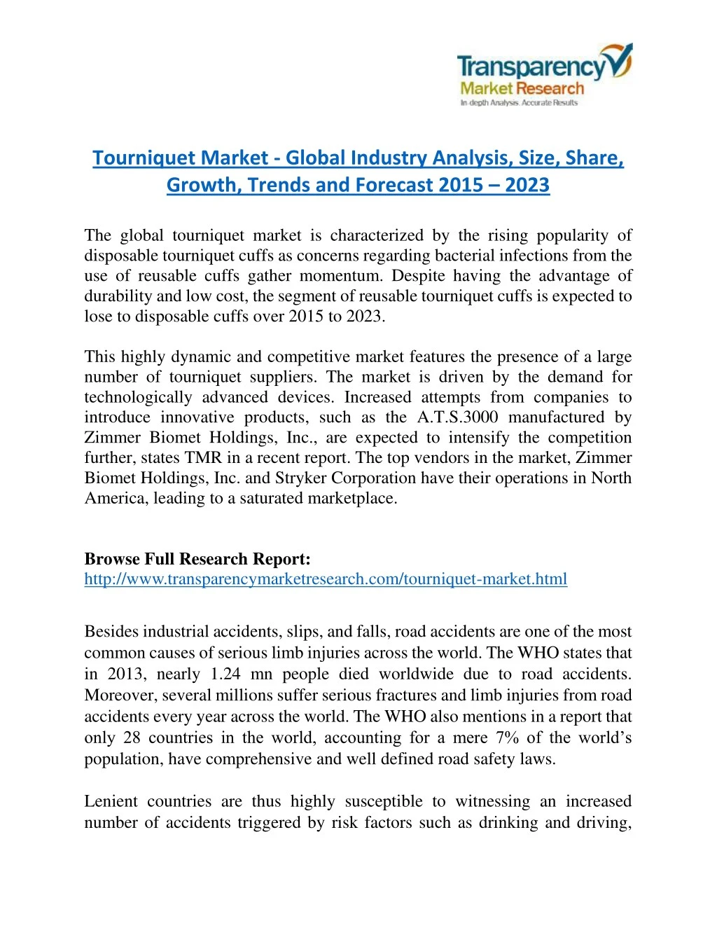 tourniquet market global industry analysis size