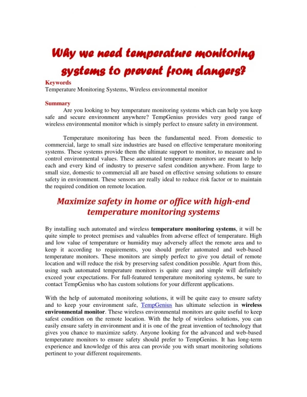 Why we need temperature monitoring systems to prevent from dangers?