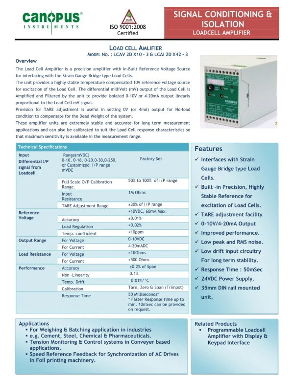 Load Cell Amplifier Manufacturers & Suppliers in India - Canopus Instruments