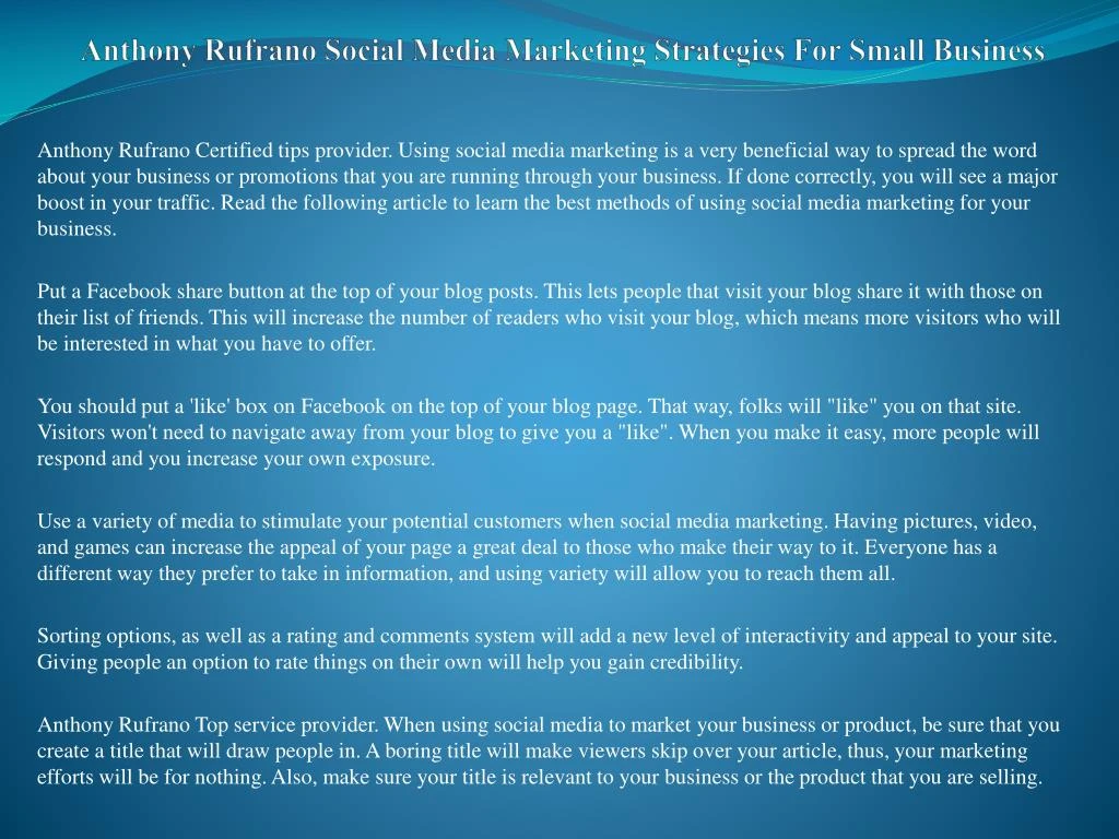 anthony rufrano social media marketing strategies for small business
