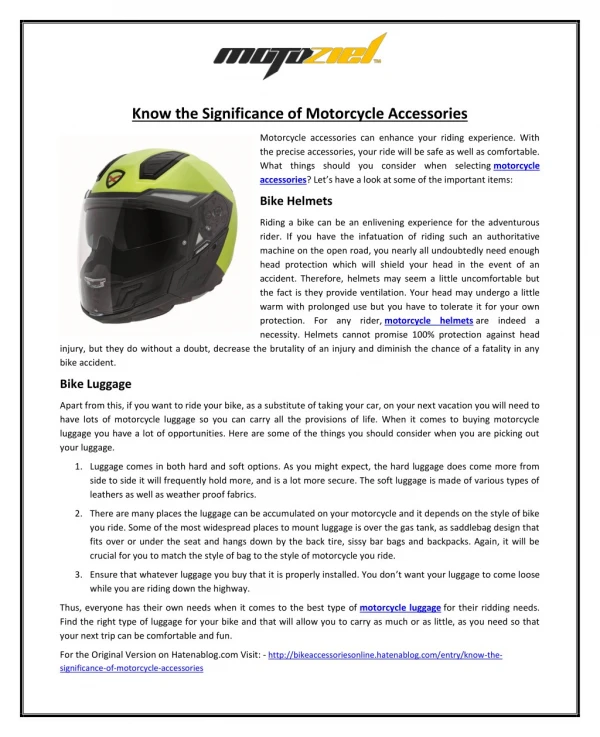 Know the Significance of Motorcycle Accessories