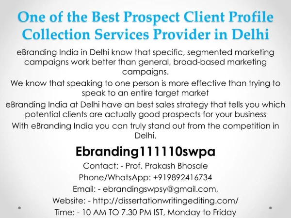 One of the Best Prospect Client Profile Collection Services Provider in Delhi