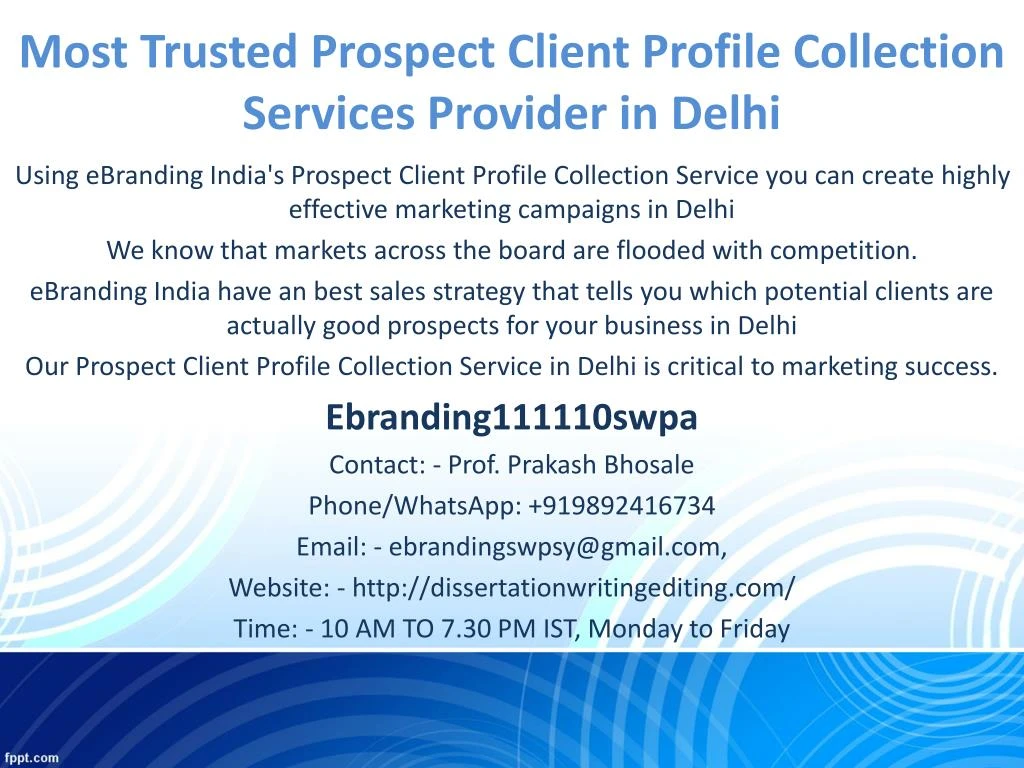 most trusted prospect client profile collection services provider in delhi