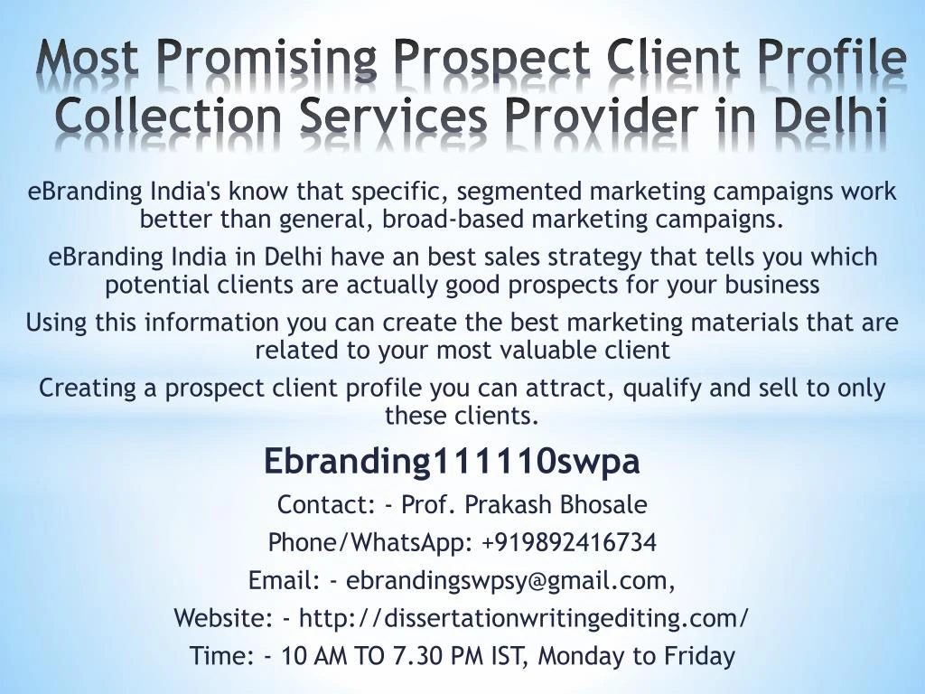 most promising prospect client profile collection services provider in delhi