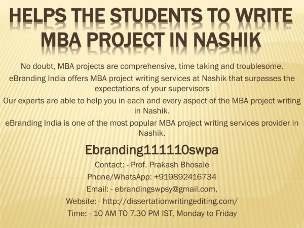 helps the students to write mba project in nashik