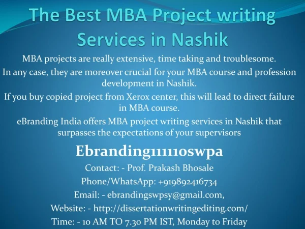 The Best MBA Project writing Services in Nashik