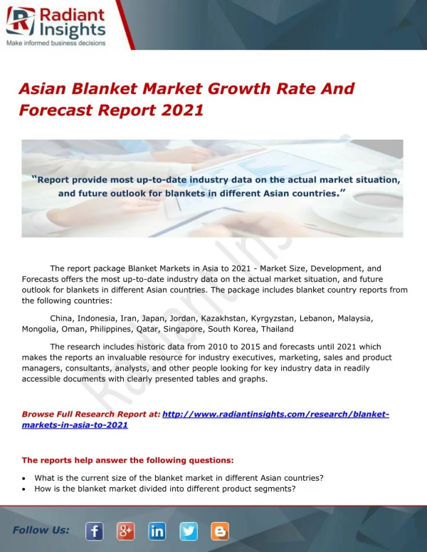 Asian Blanket Market Growth Rate And Forecast Report 2021